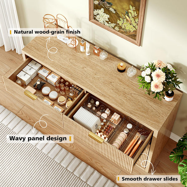 55" Wide 6-Drawer Dresser with Fluted Panel