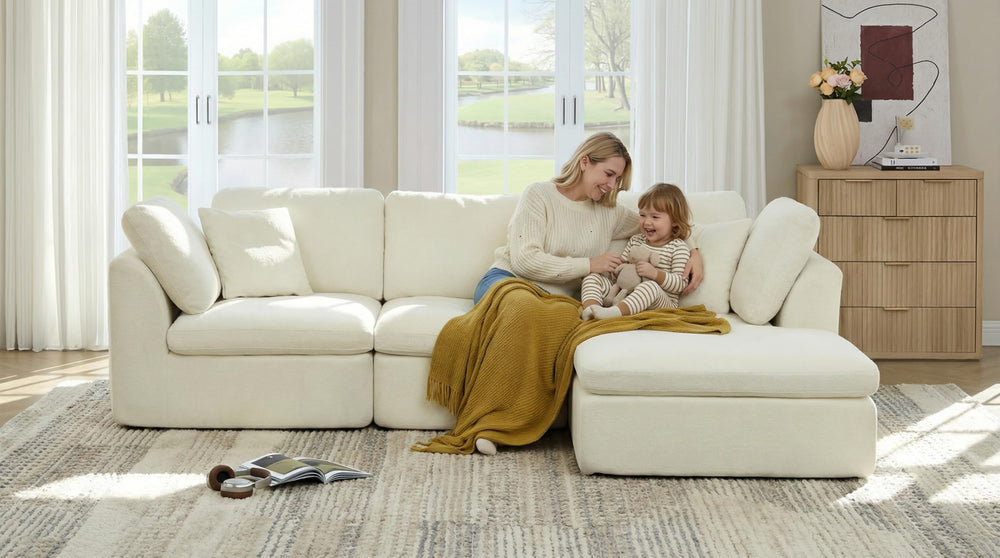 L-Shaped Modular Sectional Sofa with Ottoman – Chenille Fabric