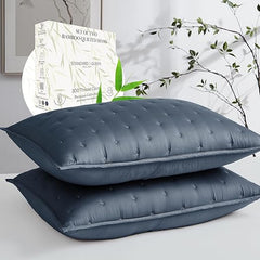 Queen Pillow Shams Set of 2 – 300 Thread Count Bamboo Rayon, Steel Blue