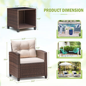 3-Piece Outdoor Patio Furniture Set – PE Rattan Wicker Chairs & Table