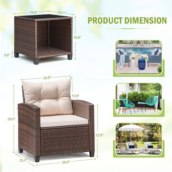 3-Piece Outdoor Patio Furniture Set – PE Rattan Wicker Chairs & Table