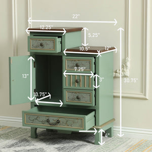 Vintage Accent Cabinet with 5 Drawers & Door