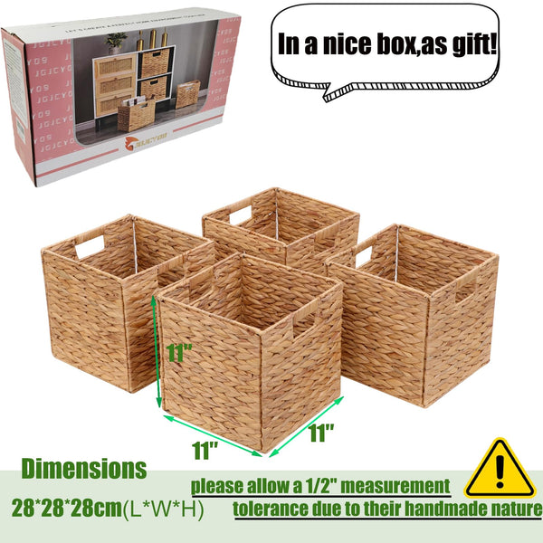 Water Hyacinth Cube Storage Baskets Set of 4