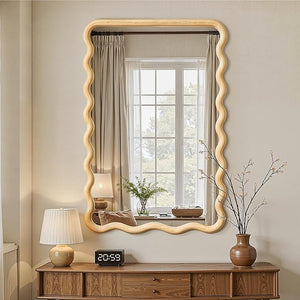 Boho Wavy Wood Floor Mirror