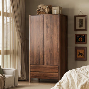 2-Door 2-Drawer Wardrobe with Engineered Wood Storage Cabinet