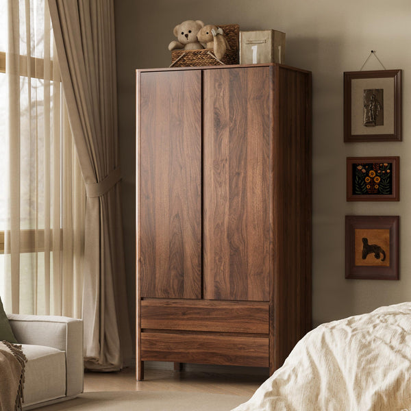 2-Door 2-Drawer Wardrobe with Engineered Wood Storage Cabinet