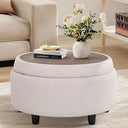 Round Storage Ottoman with Reversible Tray Lid