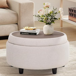 Round Storage Ottoman with Reversible Tray Lid