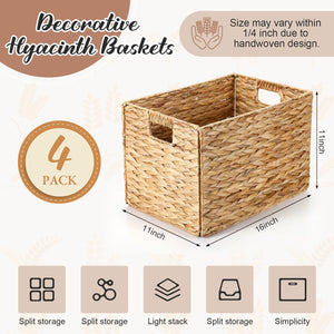 Water Hyacinth Wicker Storage Baskets with Handles – Set of 4