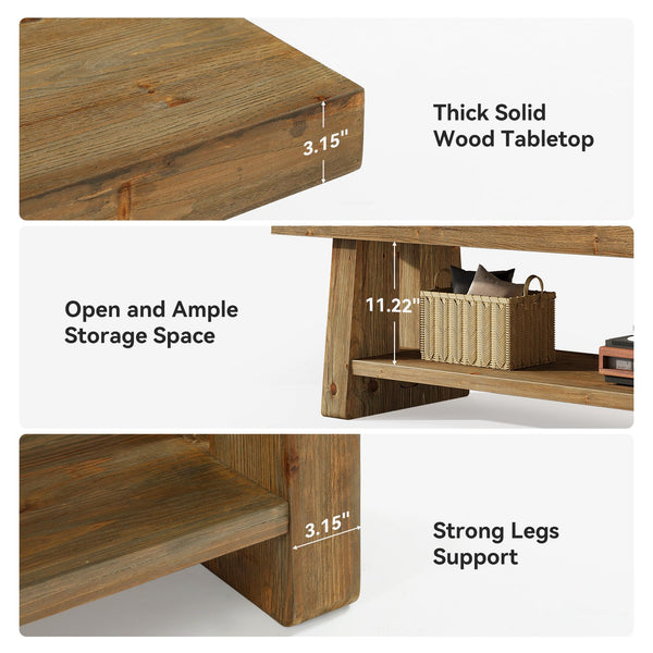 Solid Wood Entryway Bench with Open Shelves