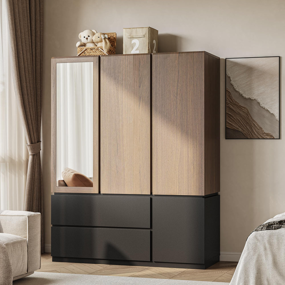 3-Door Wardrobe Armoire with Mirror & Drawers