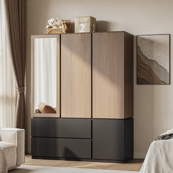 3-Door Wardrobe Armoire with Mirror & Drawers