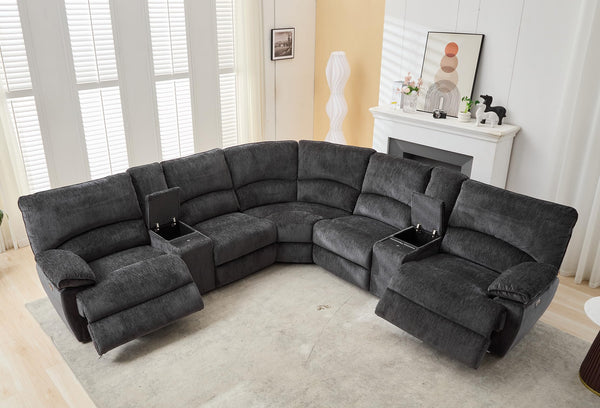 Oversized Power Recliner Sectional Sofa with Wireless Charger, Gray