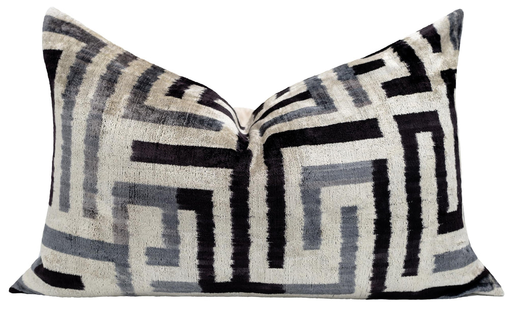 Black White Gray Velvet Throw Pillow Cover with Down Feather Insert