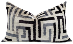 Black White Gray Velvet Throw Pillow Cover with Down Feather Insert