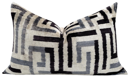 Black White Gray Velvet Throw Pillow Cover with Down Feather Insert