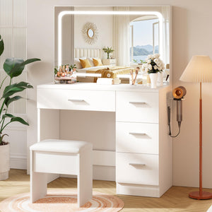 LED Makeup Vanity Desk with Charging Station & Mirror