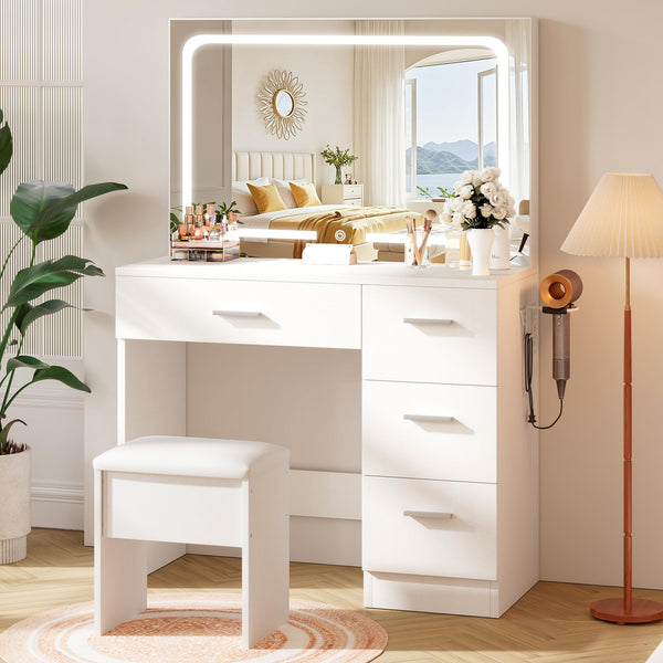 LED Makeup Vanity Desk with Charging Station & Mirror