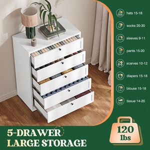 5-Drawer Metal Dresser – White Steel Chest of Drawers