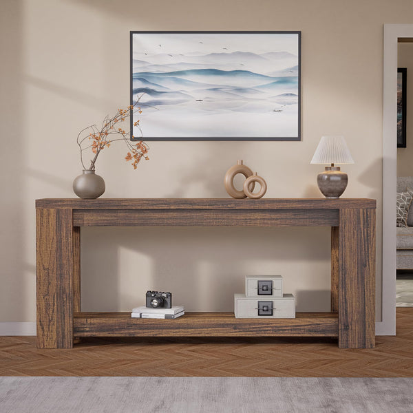 70.9" Extra Long Console Table with Storage – 2-Tier Farmhouse Entryway Table