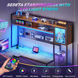 L-Shaped Gaming Desk with Drawers, Hutch & LED Lights