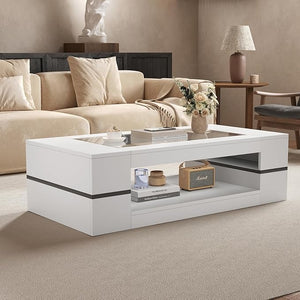 47" 2-Tier Glass Top Coffee Table