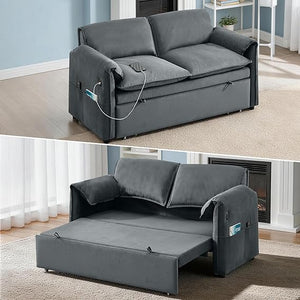 63" Velvet Pull-Out Sofa Bed – 3-in-1 Convertible Futon Loveseat
