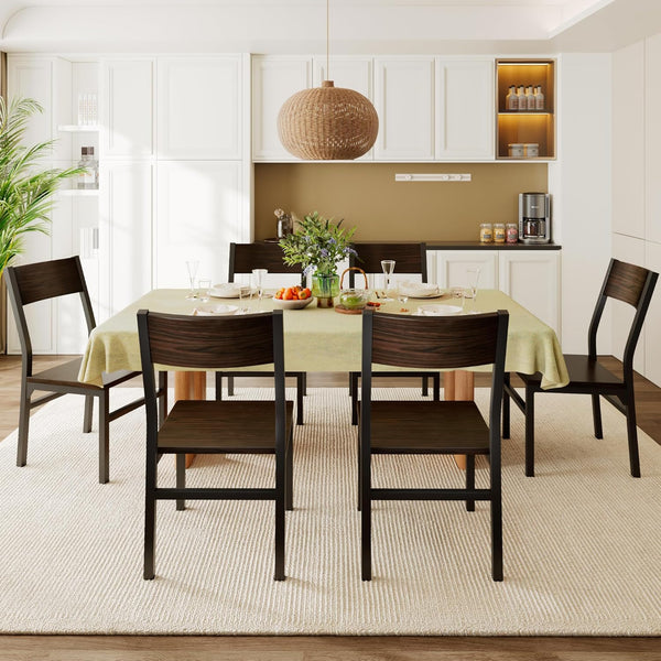 Modern Dining Chairs Set of 6 with Ergonomic Backrest, MDF Seat & Metal Legs
