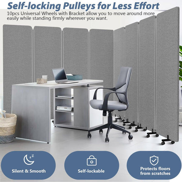 4-Panel Soundproof Room Divider with Wheels & Aluminum Frame