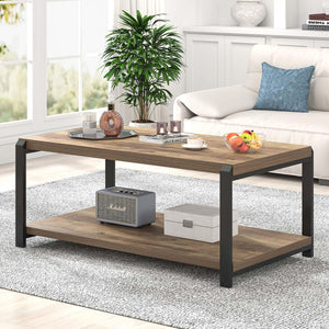 Industrial Rectangle Coffee Table with Storage Shelf