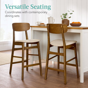 Counter Height Bar Stools Set of 2 with Cushioned Seat & Curved Backrest