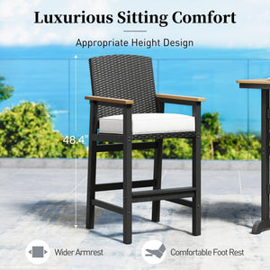 3-Piece Outdoor Bar Set – HDPE High Top Table & Wicker Bar Stools with Cushions