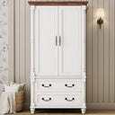Farmhouse Armoire Wardrobe with 2 Doors & 2 Drawers – Freestanding Bedroom Closet Cabinet