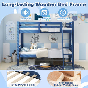 Twin Over Twin Bunk Bed with Ladder & Safety Guardrails