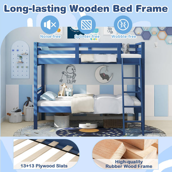 Twin Over Twin Bunk Bed with Ladder & Safety Guardrails