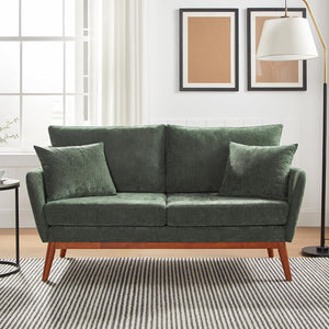 Mid-Century Loveseat Sofa with Wood Frame & Linen Fabric