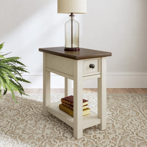Farmhouse Chairside End Table with Charging Station and Drawer