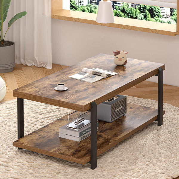 Modern Rectangle Coffee Table with 2-Tier Storage