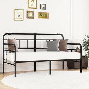 Metal Twin Daybed Frame with Modern Headboard and Steel Slats