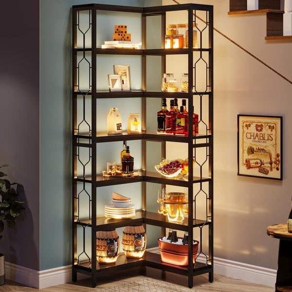 7-Tier Industrial Corner Bookshelf