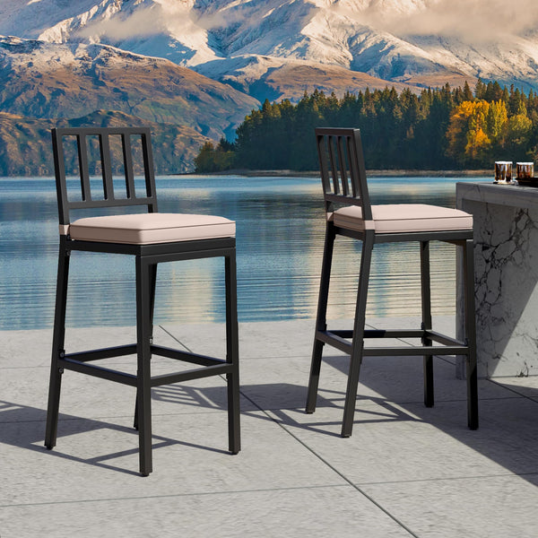 Outdoor Bar Stools Set of 2 with Cushion, Metal Patio Bar Stools All-Weather