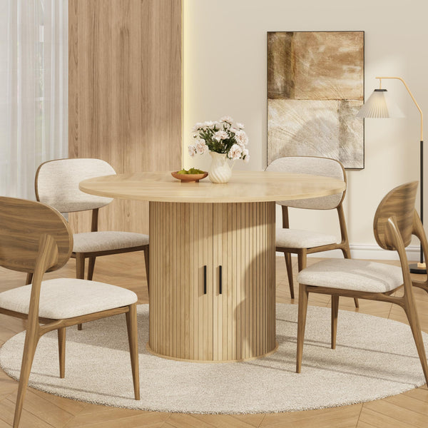 47" Round Dining Table with Storage Shelf & Sliding Door
