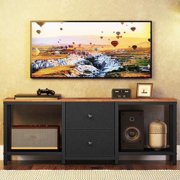 47-Inch TV Stand with 2 Fabric Drawers & Mesh Shelves – Fits TVs up to 55"