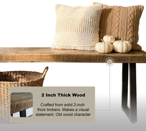 Rustic Wood Entryway Bench with Metal Base