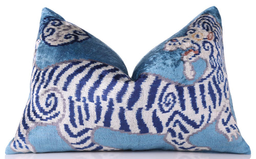 Blue Velvet Tiger Throw Pillow 16x24