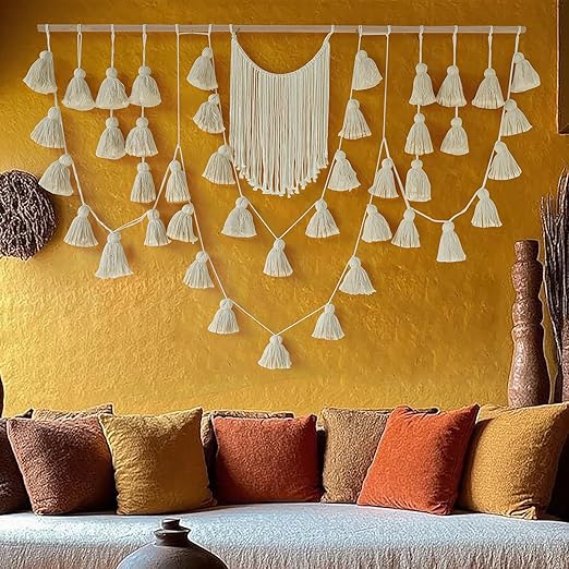 Large Boho Macrame Wall Hanging – Sunset Dip Dye Cotton Tapestry