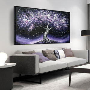Large Hand-Painted Purple Tree Canvas Wall Art – 59" x 29" Ready to Hang