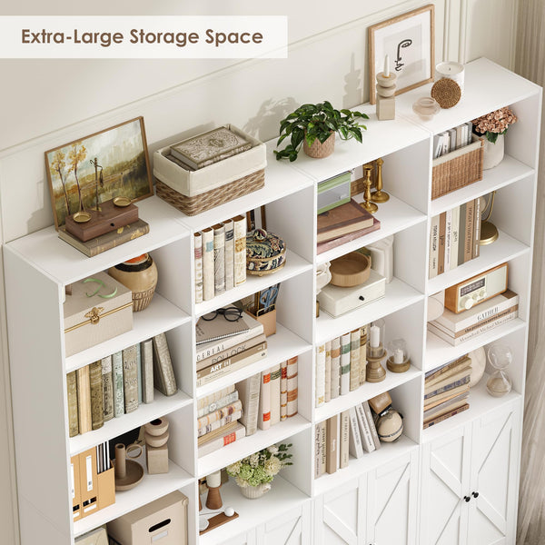 6-Tier Farmhouse Bookcase with 8 Doors