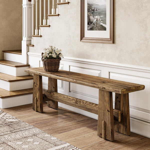 59" Solid Wood Farmhouse Bench