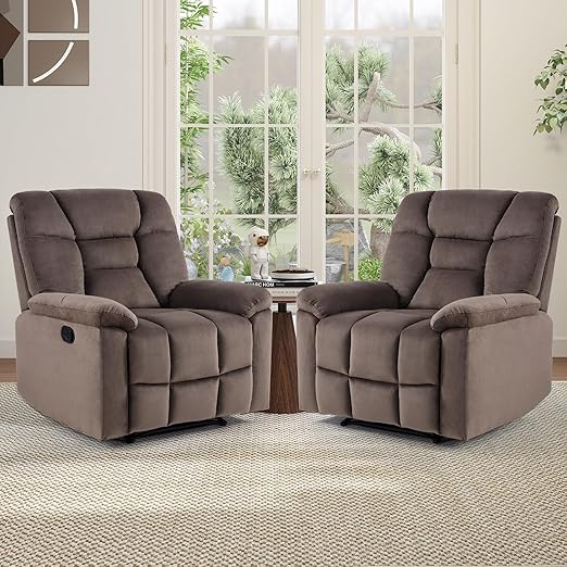 Overstuffed Manual Recliner Chair with Padded Headrest